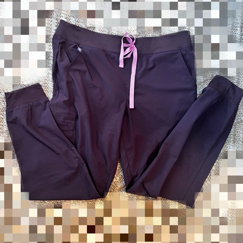 Figs Plum Jogger Pants with Pink Tie